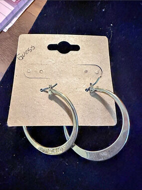 Guess Gold-Tone Logo Hoop Earrings Silver